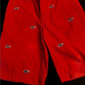 Vineyard Vines Red Flat Front Shorts with Embroidery